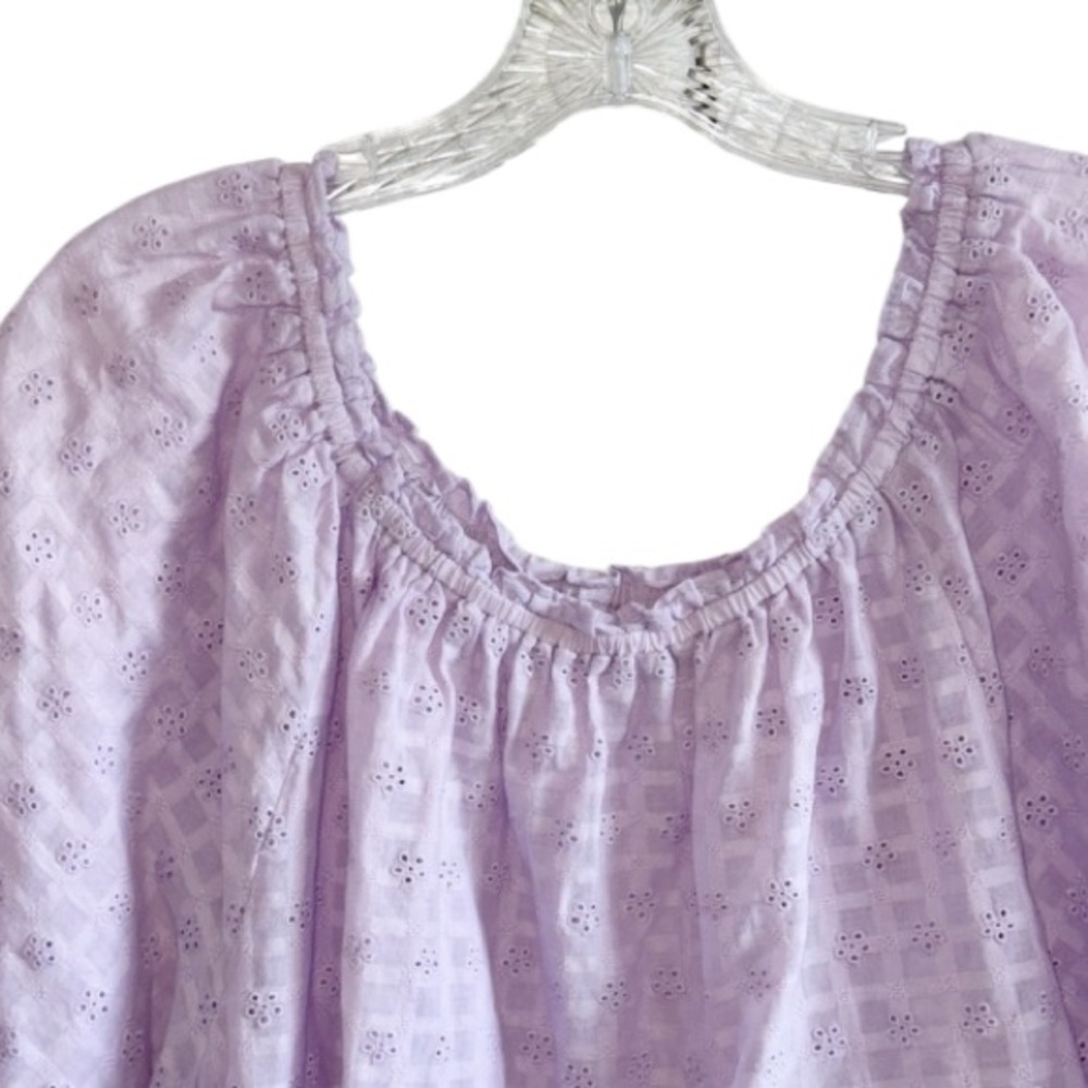 Velvet by Graham & Spencer Puff Slv Lavender Cottagecore Eyelet Blouse Sz Large - Picture 7 of 9